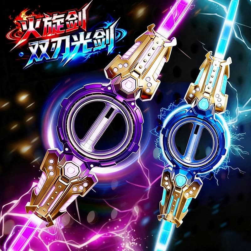 Fire Spinning Double Blade Light Sword Glowing Retractable Spark Lightsaber Toy For Kids Party Cosplay Halloween Birthday Gift