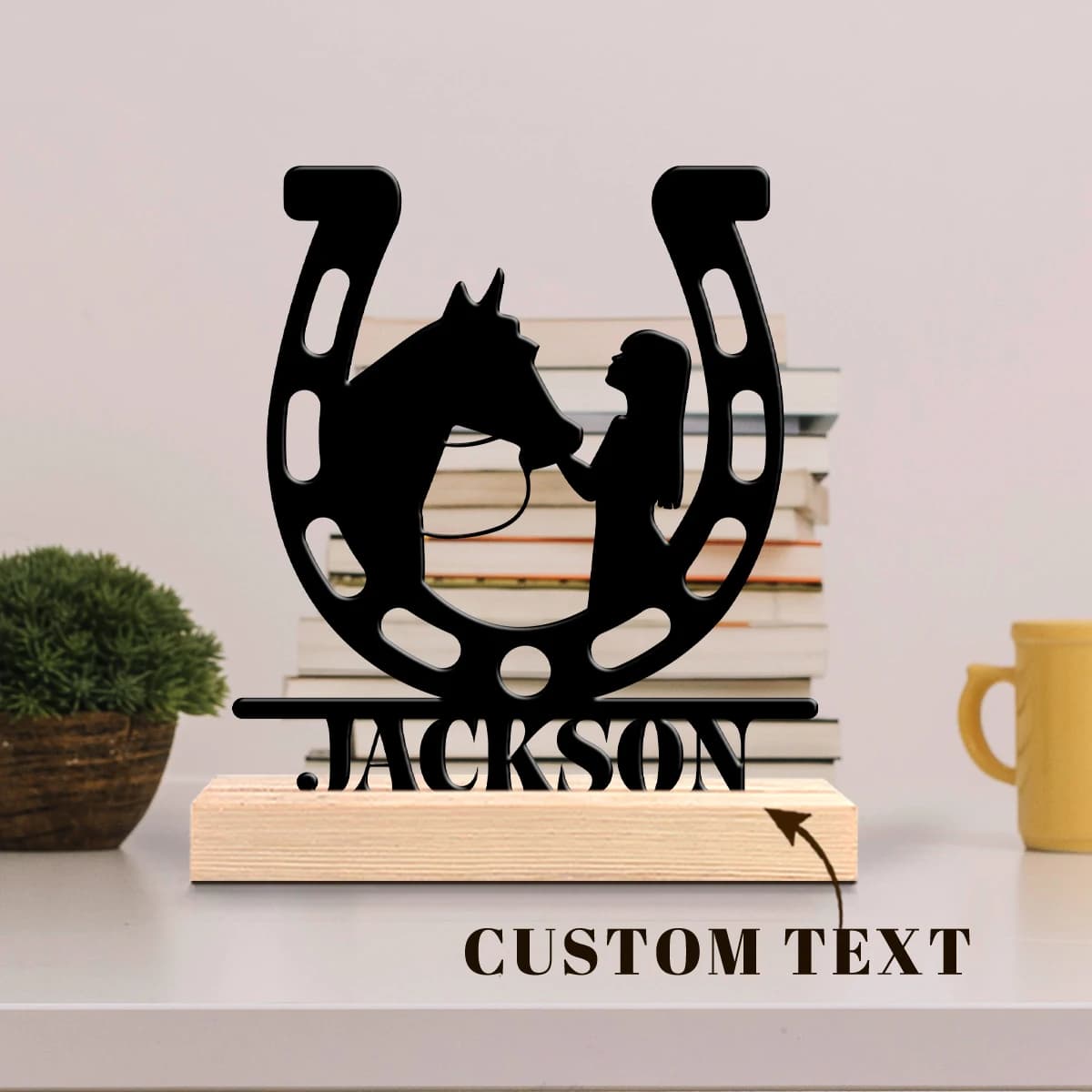 1pc Unique Personalized Metal Statue Ornaments Customizable Name Equipped with Wooden Base Holiday Gifts for Family and Friends