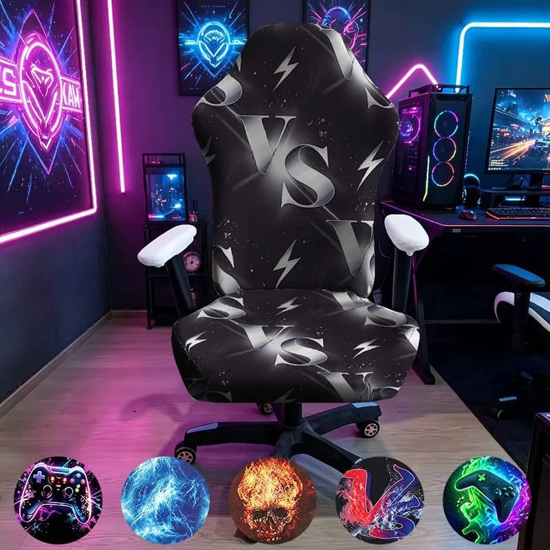 Elastane Elastic Gaming Chair Cover Neon Gamepad Skeleton Printed E-Sports Chair Cover for Gaming Room Home Office
