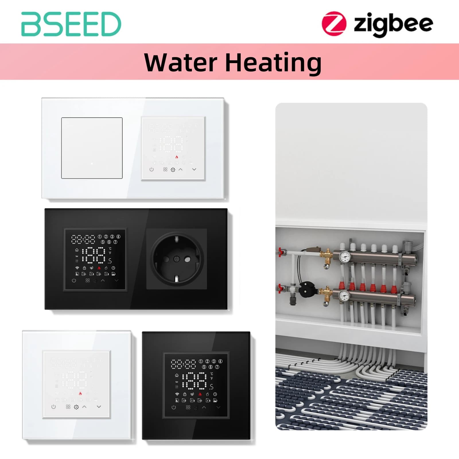 Termostato Bseed Zigbee Riscaldamento a pavimento caldo con acqua con interruttori a clic Controller remoto per temperatura presa UE con serie Alexa E