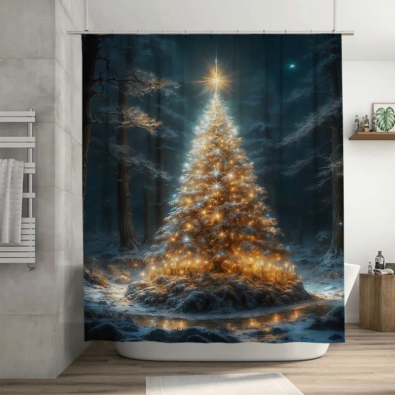 Tuniu Affascinante foresta di Natale Decorazioni per il bagno Tenda da doccia Alberi festivi per le vacanze Accogliente tessuto impermeabile con paesaggio invernale