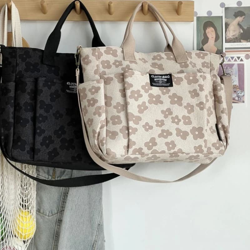 3D Floral Design Tote Bag, Thickened Zipper, Multifunctional Canvas Bag, Student Computer Handbag Shoulder Crossbody School Bag,