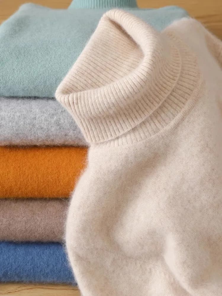 Maglione da uomo in puro velluto di visone al 100% in cashmere con risvolto alto Pullover lavorato a maglia invernale New Tops Maglioni di fascia alta a maniche lunghe