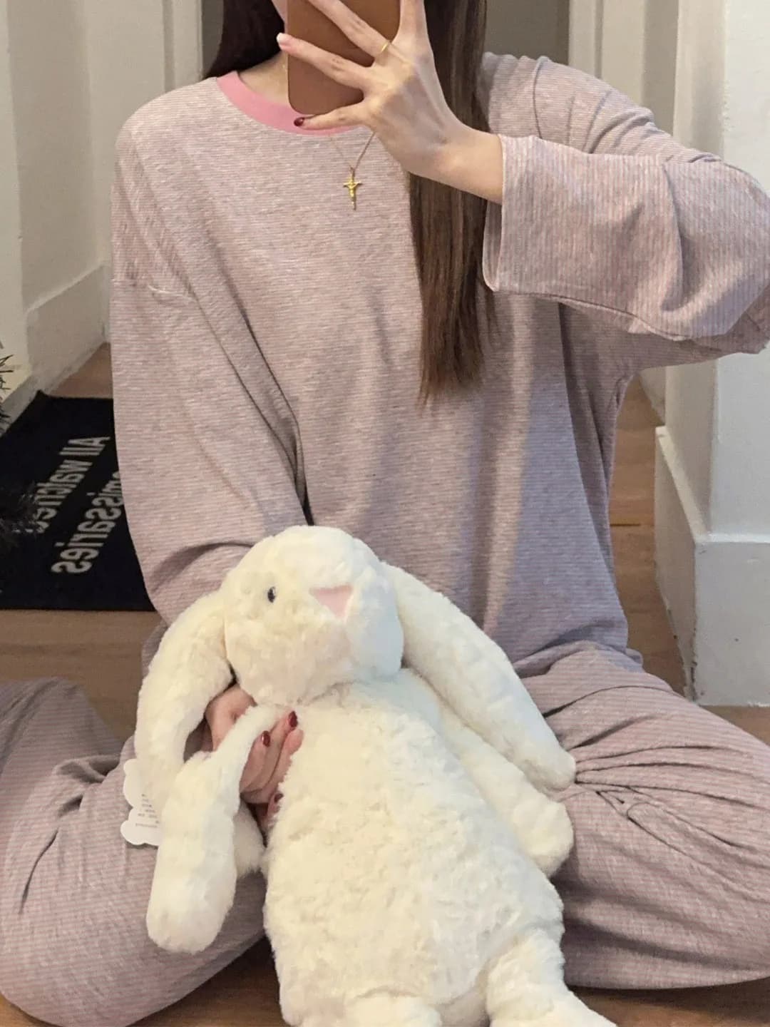 2026 Spring New Couple Matching Loose Comfortable Modal Home Wear Casual Striped Print Long Sleeve round Neck Hoodie Sweatpants