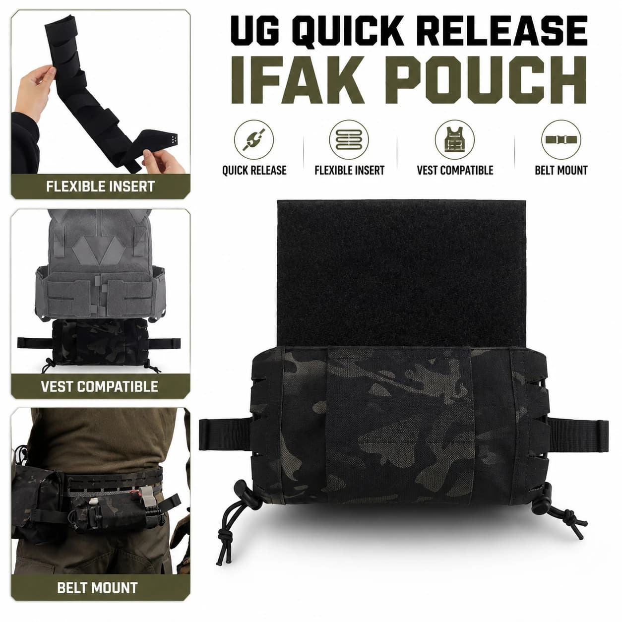Tactical IFAK Medical Pouch Quick Detach Molle EMT First Aid Kit Rip-Away Trauma Bag for Outdoor Hunting Survival Gear
