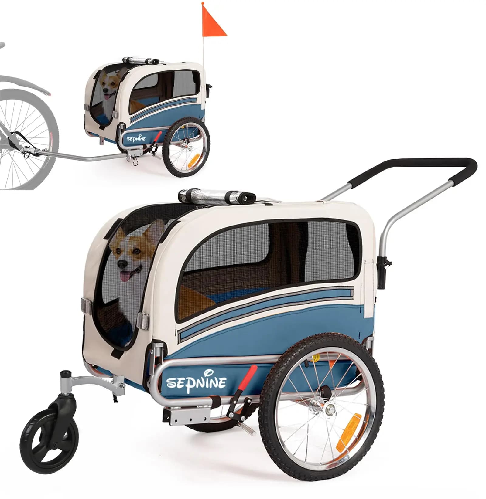 2 in 1 Pet Bicycle Trailer with a 6" Stroller Wheel Suitable for Small and Medium Dogs, Carrier Up to 66/88 LBS, Easy