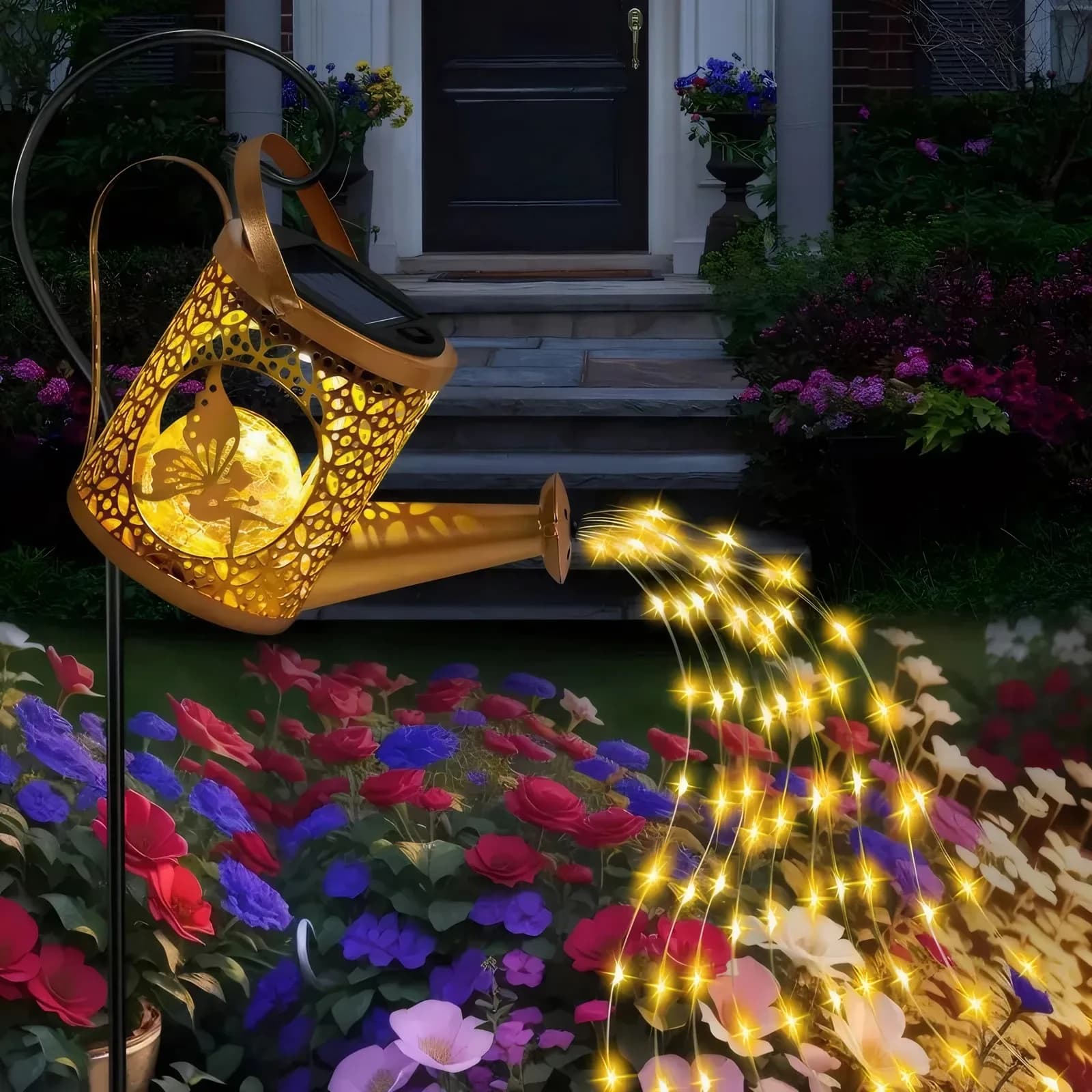 Lampada da bollitore solare sospesa per esterni in metallo vintage – Luce calda impermeabile, luci angeli e fata per la decorazione del giardino del cortile della villa