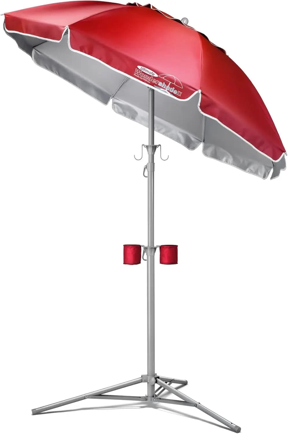 Ombrellone Portatile Definitivo per Protezione Solare – Ombrellone Leggero e Regolabile per Esterni e Spiaggia con Base a Treppiede (Rosso)