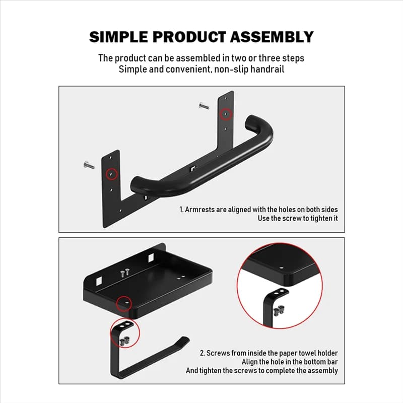 ABVS Barre di sostegno per vasche da bagno e docce con porta carta igienica attaccata, design con maniglia di assistenza