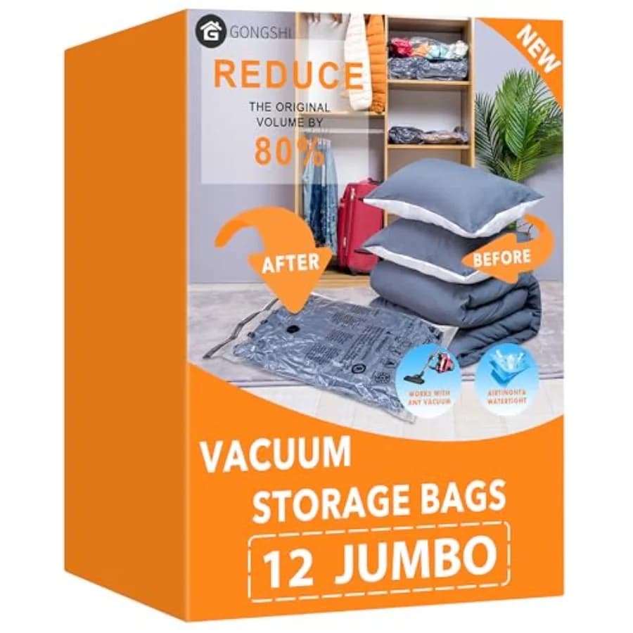 Vacuum Storage Bags, Space Saver Seal Bags For Clothing, Travel Luggage, Blankets, Comforters, Pillows, Clothes Storage.12 Jumb