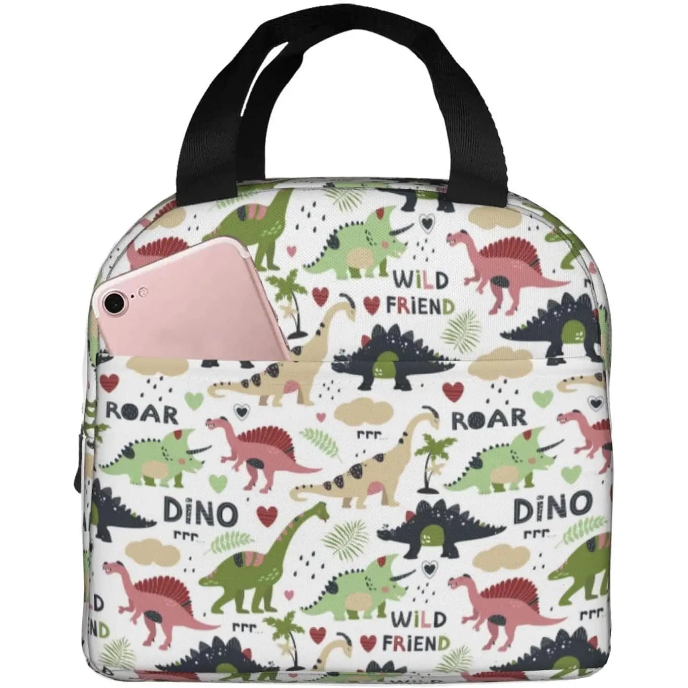 Borse per il pranzo isolate per uomini e donne Lavoro con stampa di dinosauri B Borsa termica morbida isolata per viaggi Scatola per il pranzo per adulti piccola a prova di acqua