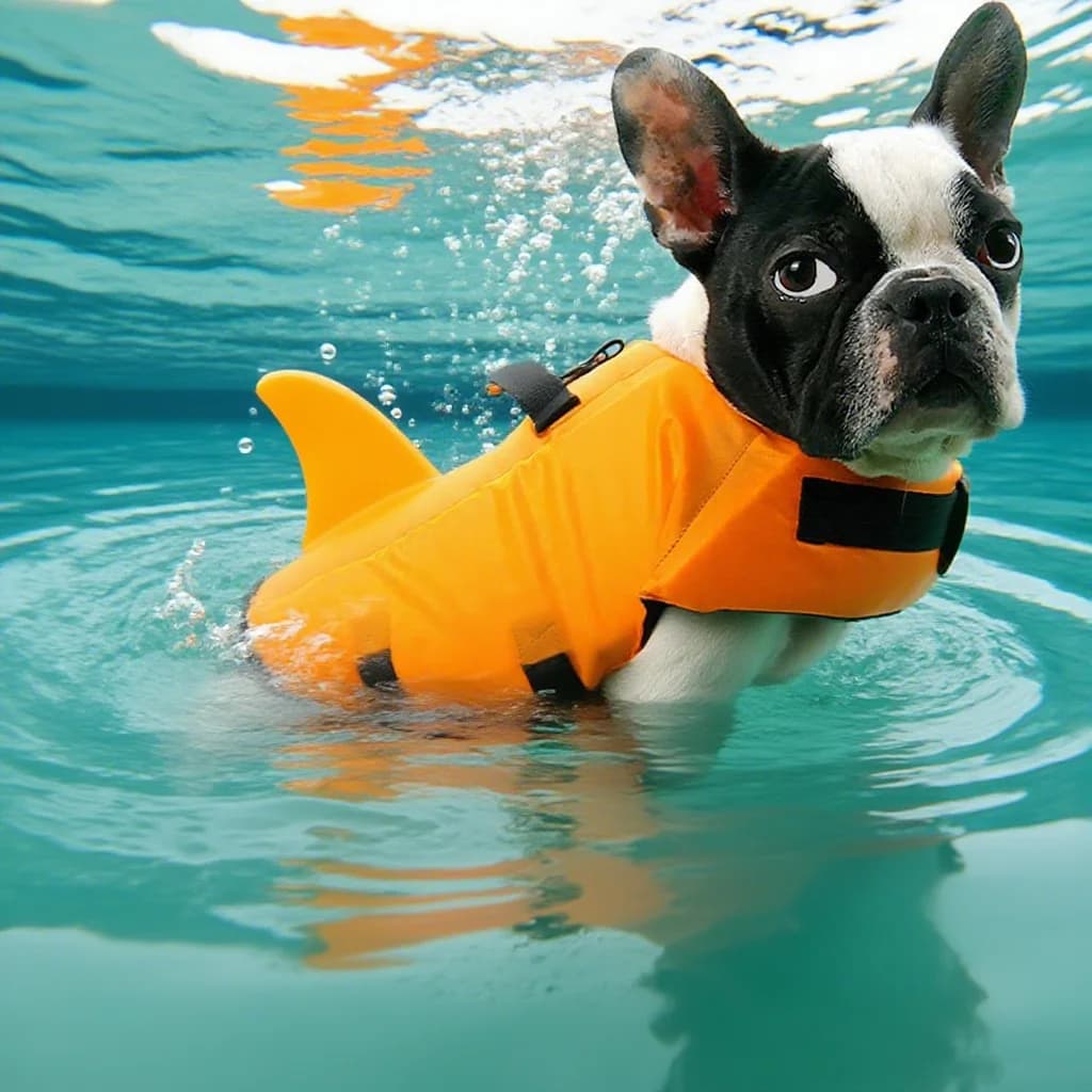 Trendy Shark - Costume da bagno per animali domestici con pinna, giubbotto di salvataggio per cani di piccola e grande taglia, giubbotto di sicurezza per bulldog francese, elegante attrezzatura da piscina