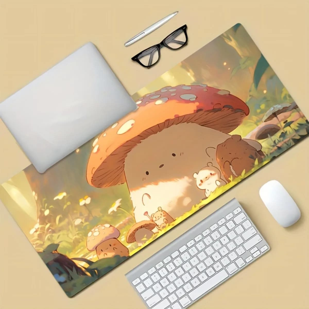 Forest Mushroom game mouse pad with HD print, non-slip rubber base, desk mat for office computer accessories
