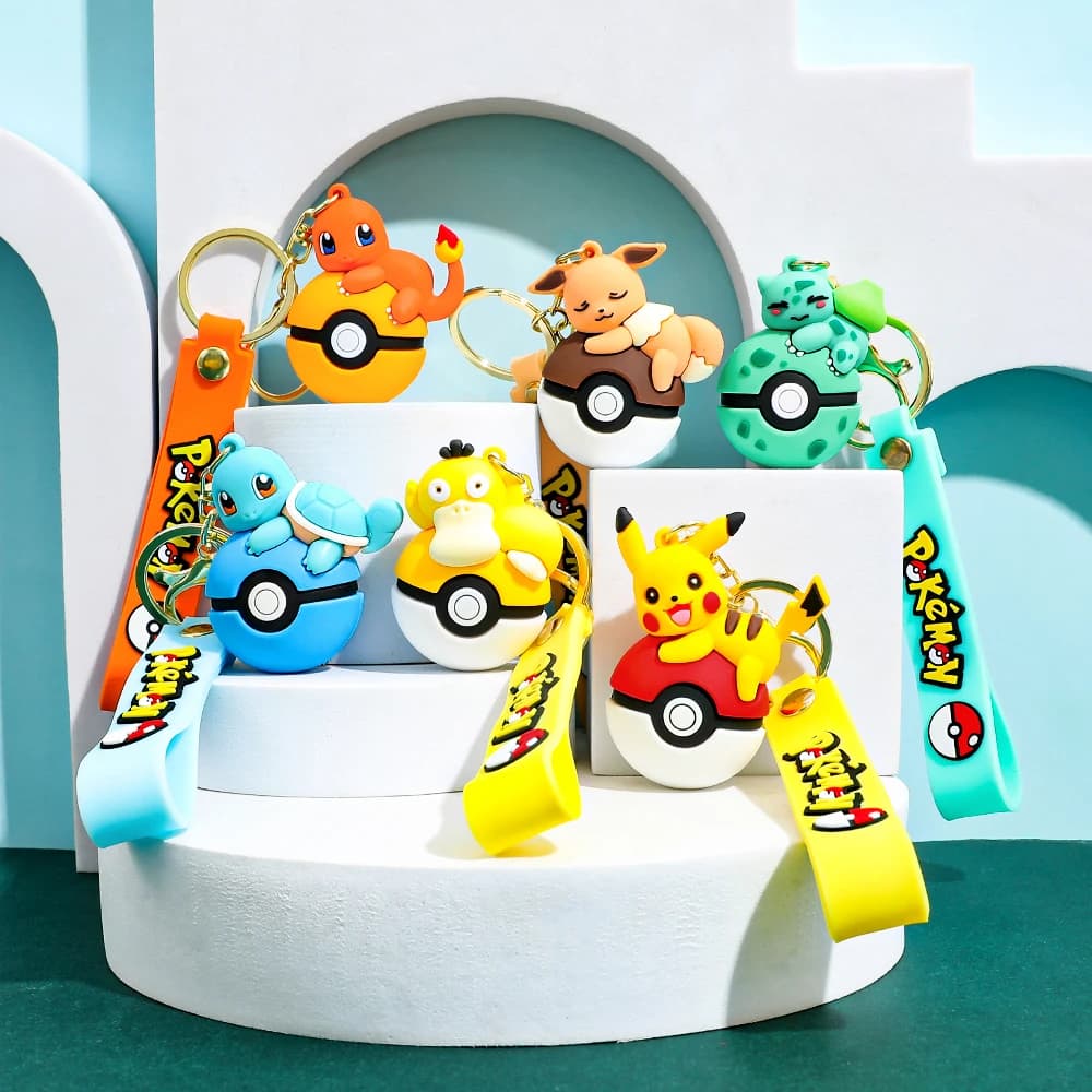 New Keyring Set 2026 - Nice Pikachu Keyring and Friends Version Q, Anime Backpack Pendant, Kawaii Gift for Fans and Couples (Complete)