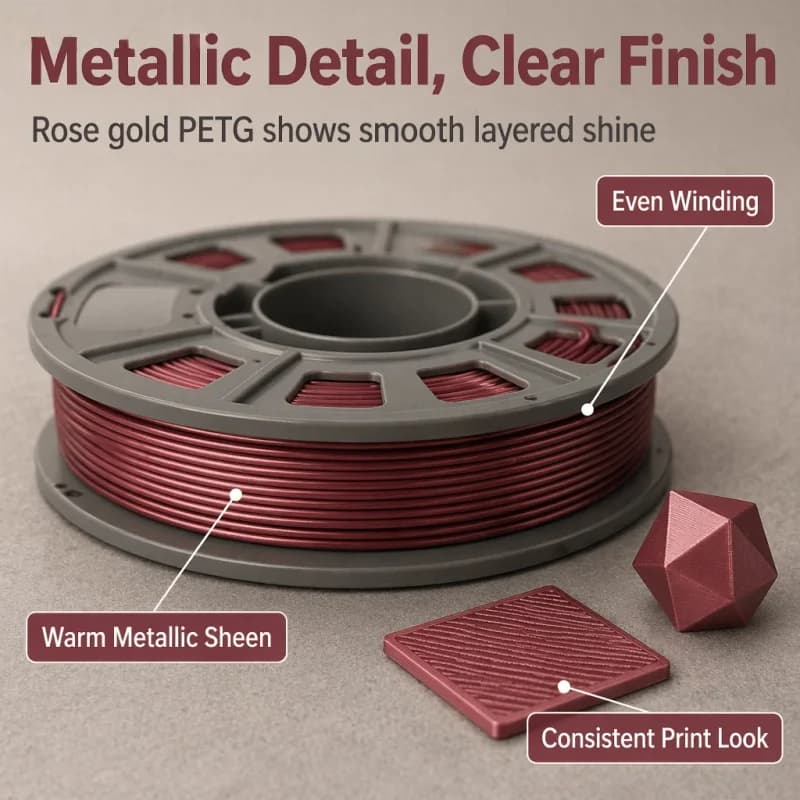 300g PETG Filament 1.75mm 3D Printer Filament Metallic Rose Gold Shiny Glossy Finish Mini Spool Heat Resistant Easy Printing
