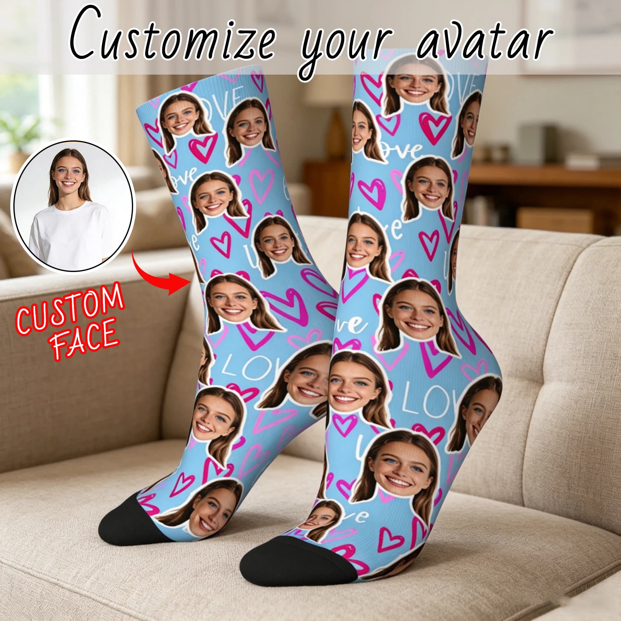 Calzini personalizzati con motivo facciale unisex, calzini divertenti personalizzati con motivo facciale, regalo personalizzato per San Valentino