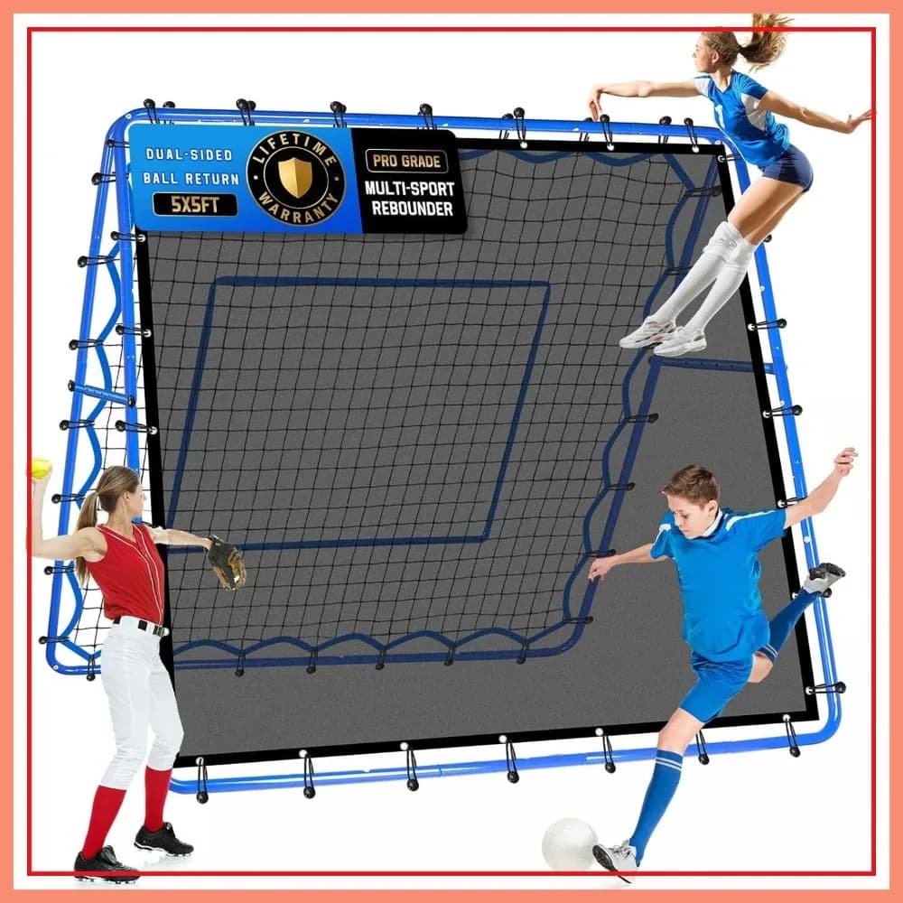 Rete Rimbalzante Multisport 5x5FT, Angolo Regolabile per Allenamento Calcio Baseball Pallavolo, Montaggio Rapido