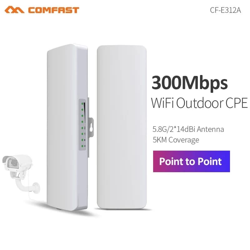 COMFAST Bridge Wireless Esterno 5-10KM 5.8GHz 300Mbps WiFi CPE con 2 Antenne Esterne da 14dBi, Access Point, Ripetitore, Router, Nanostation