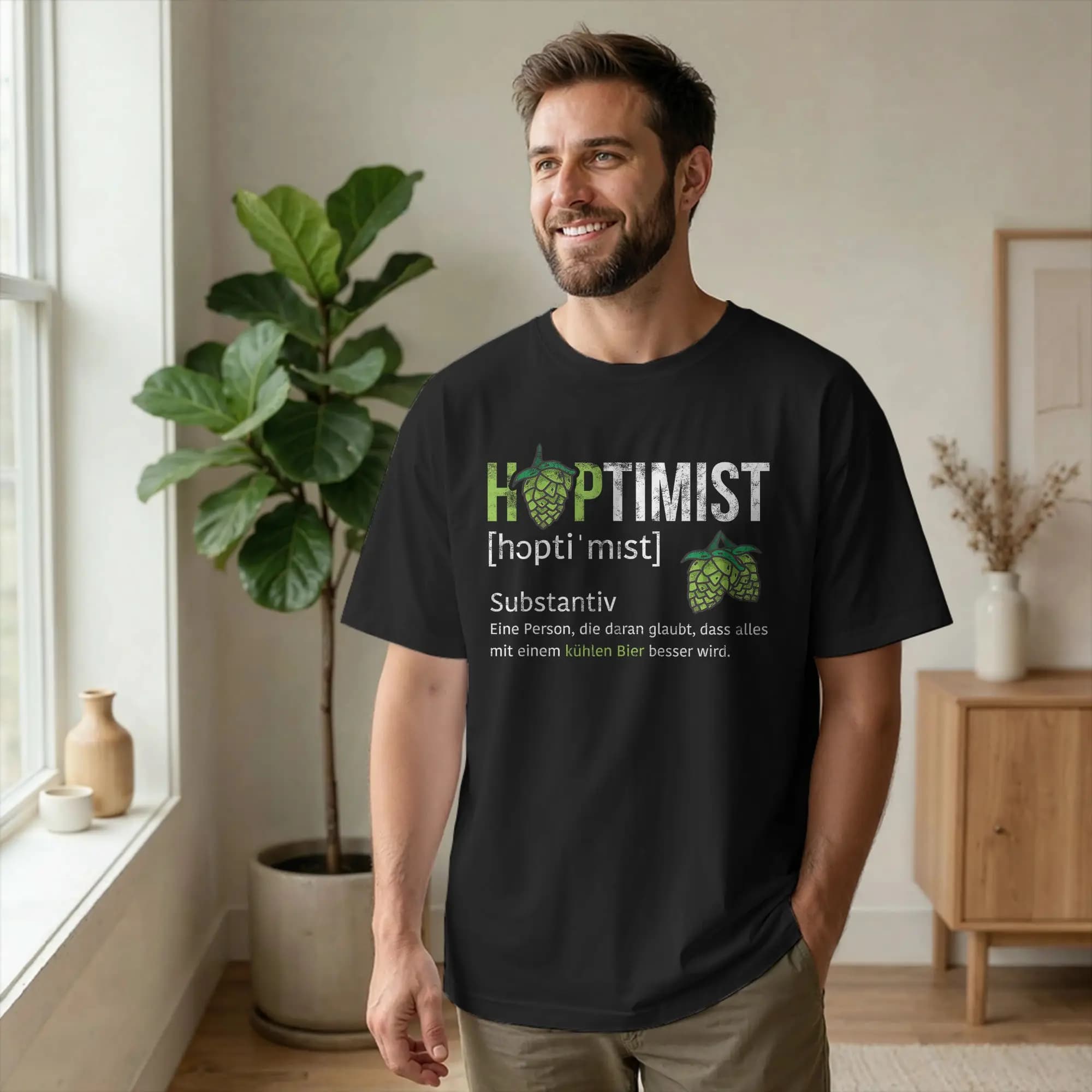 Beer Lovers Funny Hoptimist Hopfen T Shirt Men's Cotton Novelty T-Shirt Round Neck Hops Party Tees Short Sleeve Clothing Classic