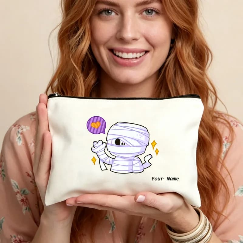 Cute Mummy Print Makeup Bag Halloween Theme Cosmetic Pouch Zipper Portable Travel Makeup Pouch Bags Case Women Beauty Organizer