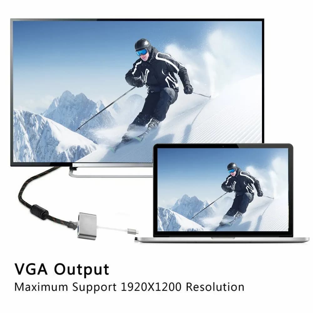 2 in 1 TypeC Hub to VGA +HD 4K Resolution USB Type C Adapter Displayport/3.1 Ethernet Converter Dock Office Presentation