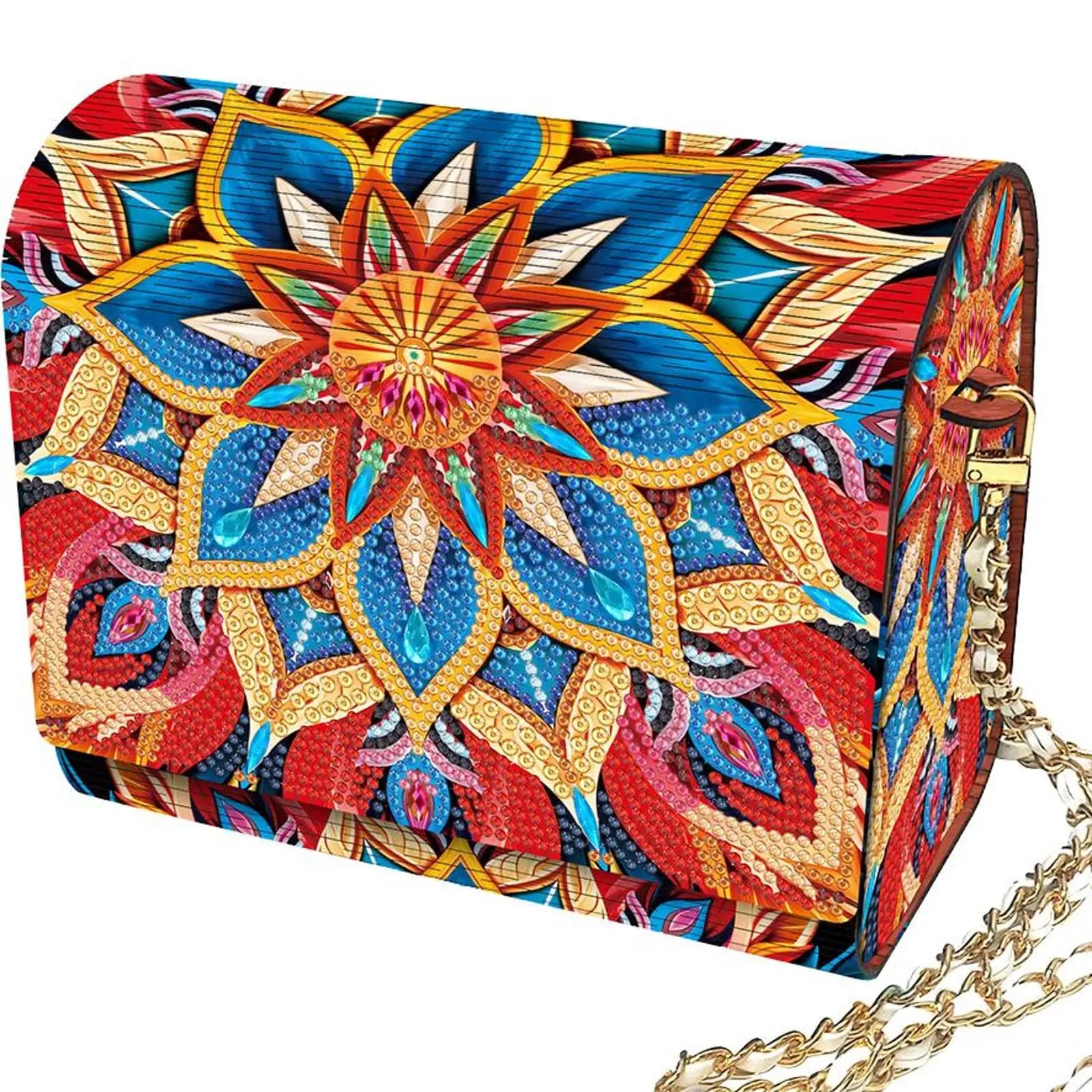 Borsellino Portamonete in Legno Fai da Te con Catena, Borsa con Strass a Fiori, Borsa Creativa con Strass, Regalo Artigianale Fai da Te