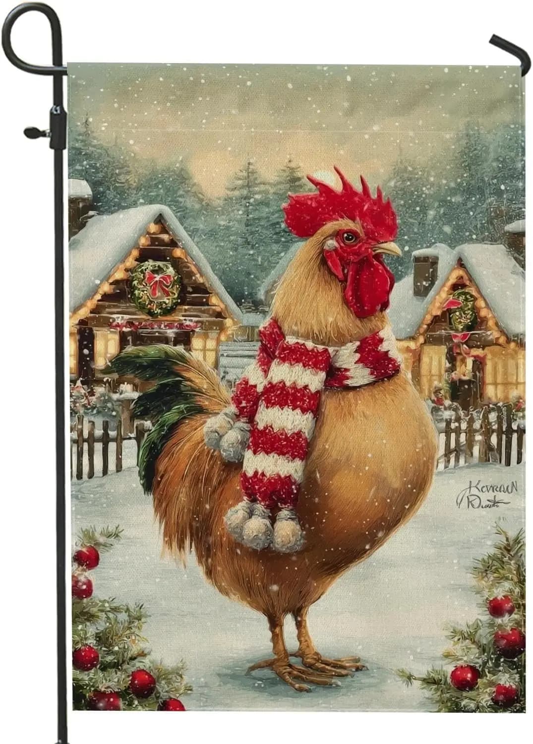 Christmas Garden Flag with Winter Gallo, Decoration with Red Scarf Vivace and Cream, Exterior Banner, Meadow Decoration with Double Face YYX