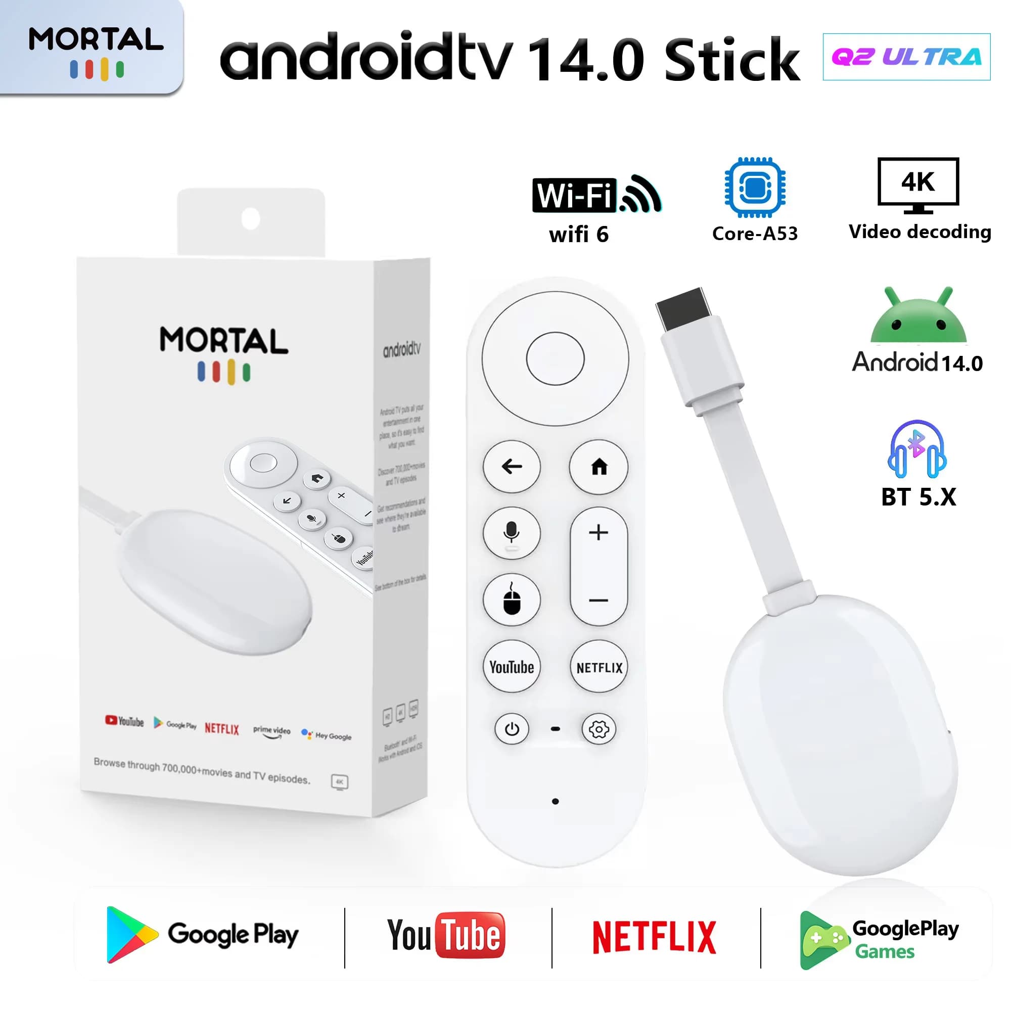 Box TV Android 4K HD, Lettore Multimediale, WiFi Dual Band 2.4G 5G, Assistente Vocale, Ricevitore TV Smart