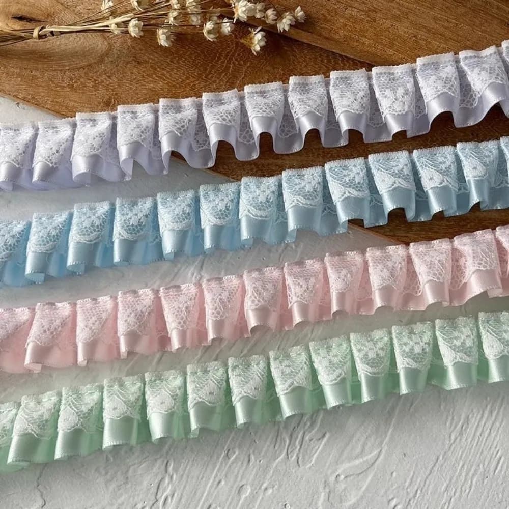 3meters Lace Ribbons Trim Pleated High-Grade Ruffled Farbic Trim Handmade Garment Dress Hem Sewing Material Notebook Decoration