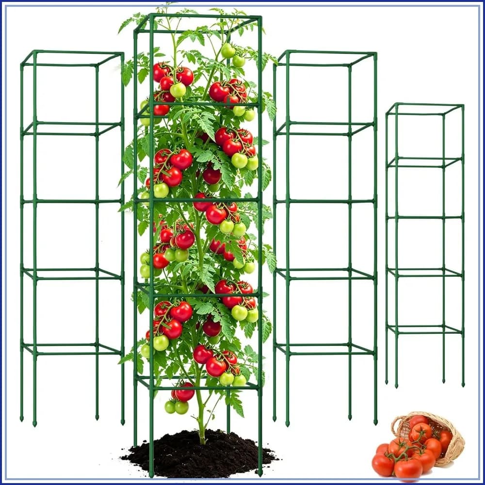 72" Heavy Duty Tomato Cages, 4 Pack Square Adjustable Trellis with 40 Clips, Extra Tall Plant Support for Climbing Vegetables & Flowers, Raised Beds & Pots