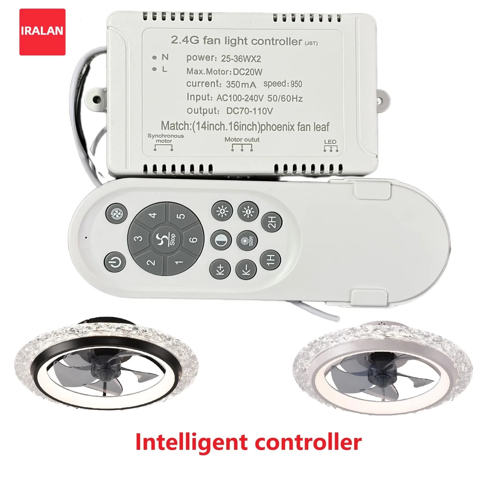 IRALAN Fan Led Driver AC100-240V Smart Remote Control Dimmable 6-speed Timing Lighting Electric Fan Transformer Easy To Install