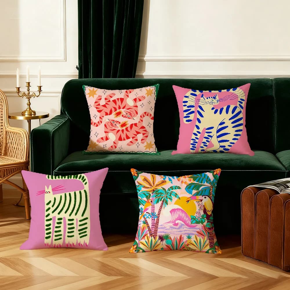Cat illustrations fresh style cushion cover Bedroom Sofa Decorative home Car portable Cushion Cover With Zipper Soft pillowcase