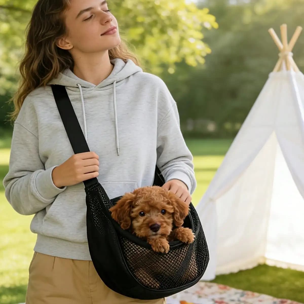 Borsa a tracolla traspirante e leggera per cani/gatti, ventilata e pieghevole per i viaggi, adatta per Teddy, Poodle, gatti, borsa per il trasporto di animali domestici, accessorio essenziale per animali domestici, regalo perfetto per animali domestici