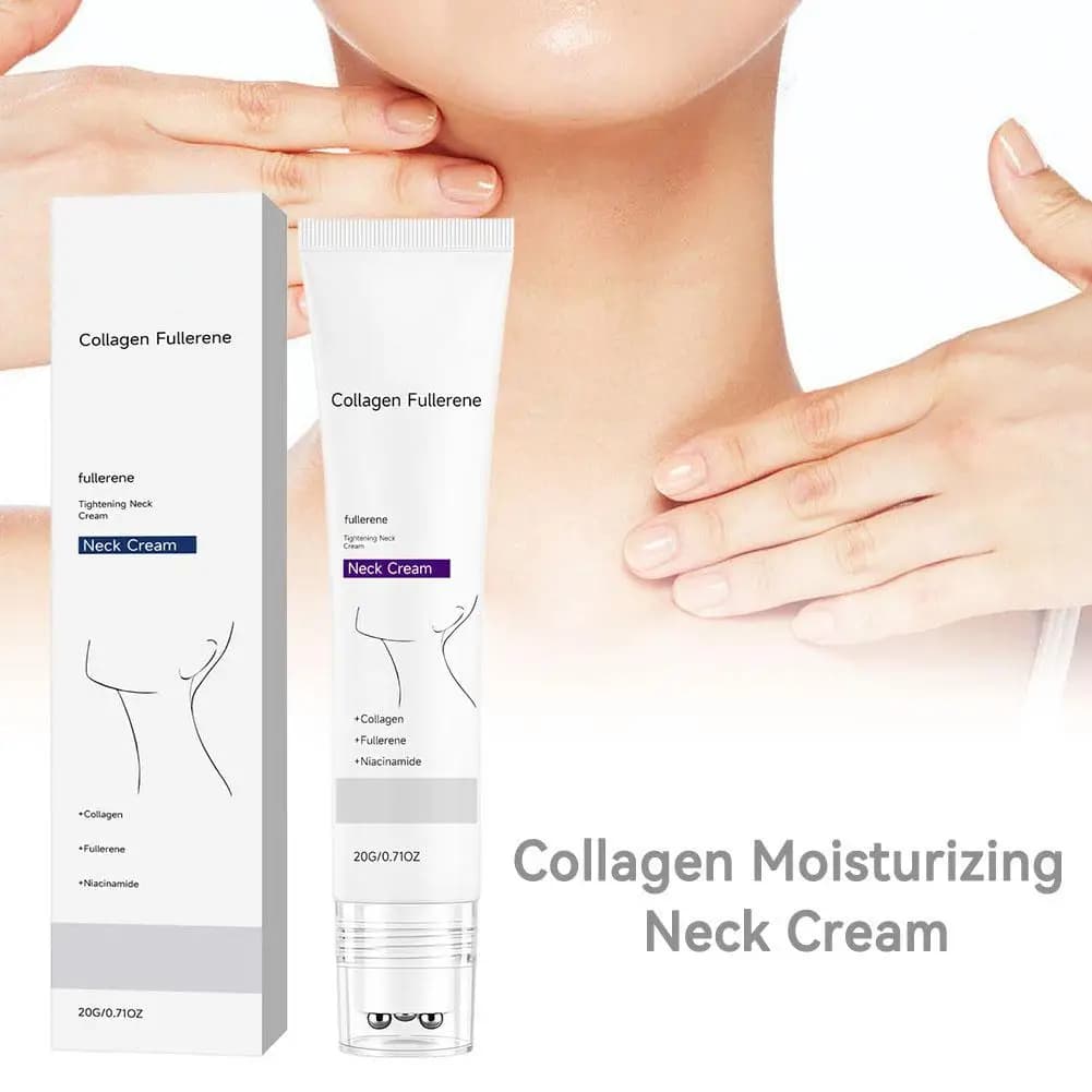 Collagen Neck Cream with Rollerball Fullerene Anti Wrinkle Firming Lifting 72H Moisturizing for Sagging Neck Lines