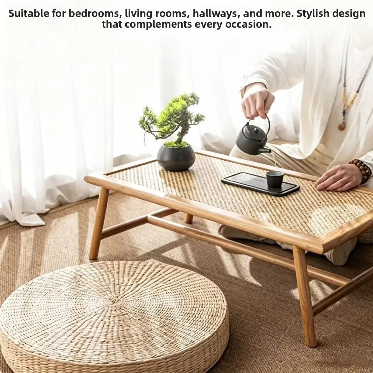 Thickened Rattan Cushion Zafu Meditation Pad Japanese Style Tea Ceremony Window Pad Buddhist Worship Mat