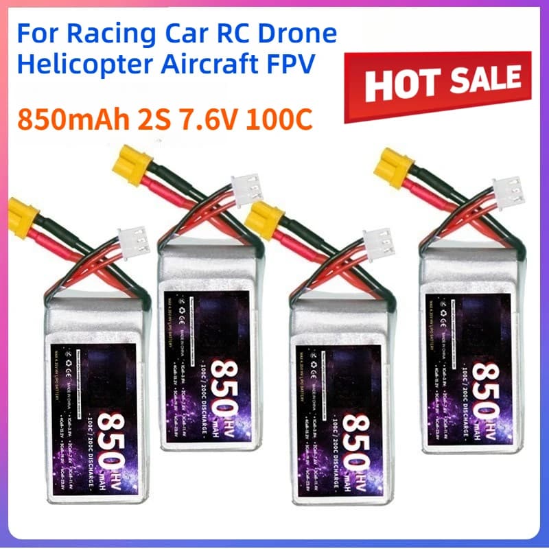 3/6PCS 850mAh 2S 7.6V 100C Lithium Polymer Battery T XT30 XT60 JST Plug for Racing Car RC Drone Helicopter Aircraft FPV