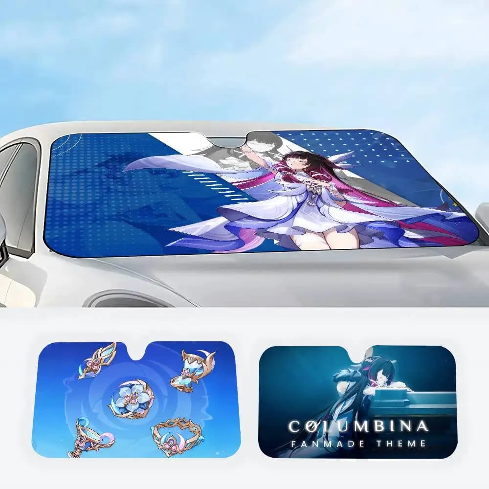 Parasole per Auto Genshin Impact Columbina, Accessori Estivi per Parabrezza, Protezione e Decorazione per Finestrini Auto