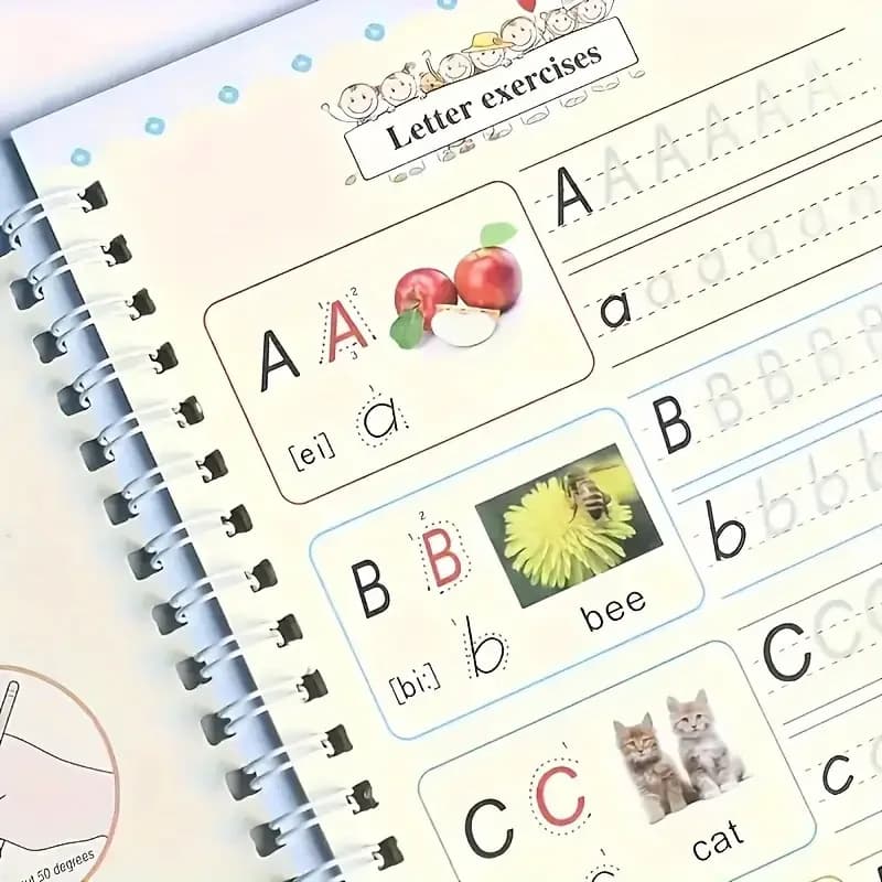 4 libri magici per esercizi di scrittura a mano con penna, quaderni di esercizi di calligrafia per materiali didattici per scrittura fluida