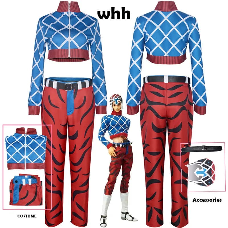 Costume Completo WHH Anime JOO Biza Adventure Golden Wind Guido Mista, Top e Pantaloni, per Halloween e Spettacoli