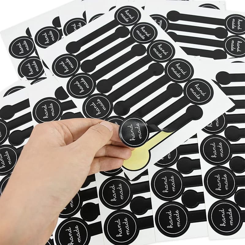50/100Pcs Adhesive Long Style Hand Black Pudding Sticker Handmade Cake Packaging Sealing Label Kraft Baking DIY Gift Stickers