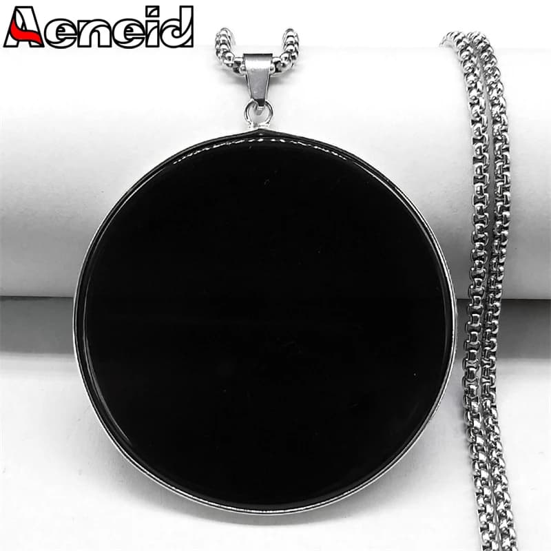 Fashion Big Black Obsidian Necklace Stainless Steel Natural Stone Lucky Pendant Necklaces Chain for Men Jewelry Colar Feminino
