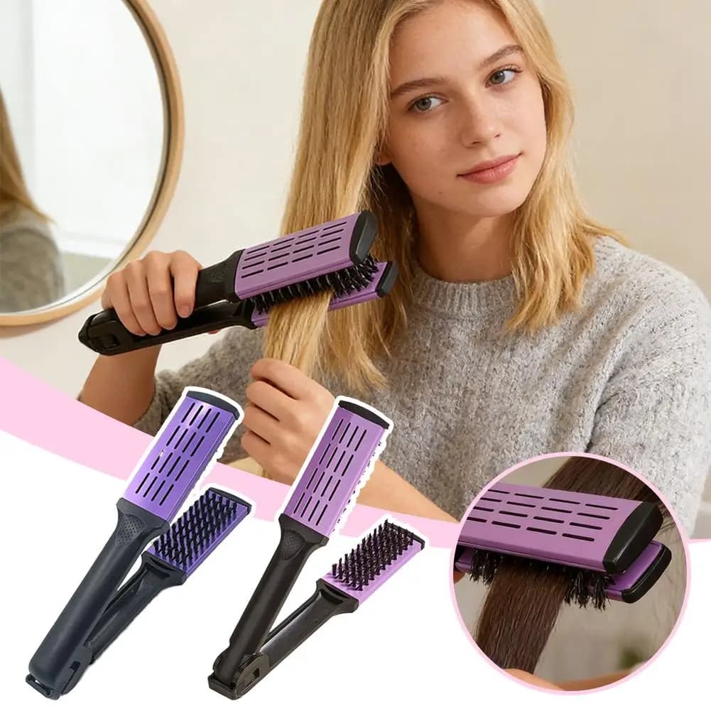 Spazzola Lisciante Professionale per Capelli, Doppia Spazzola in Nylon a V, Pettine a Morsetto che Non Danneggia, Strumento per lo Styling Fai da Te