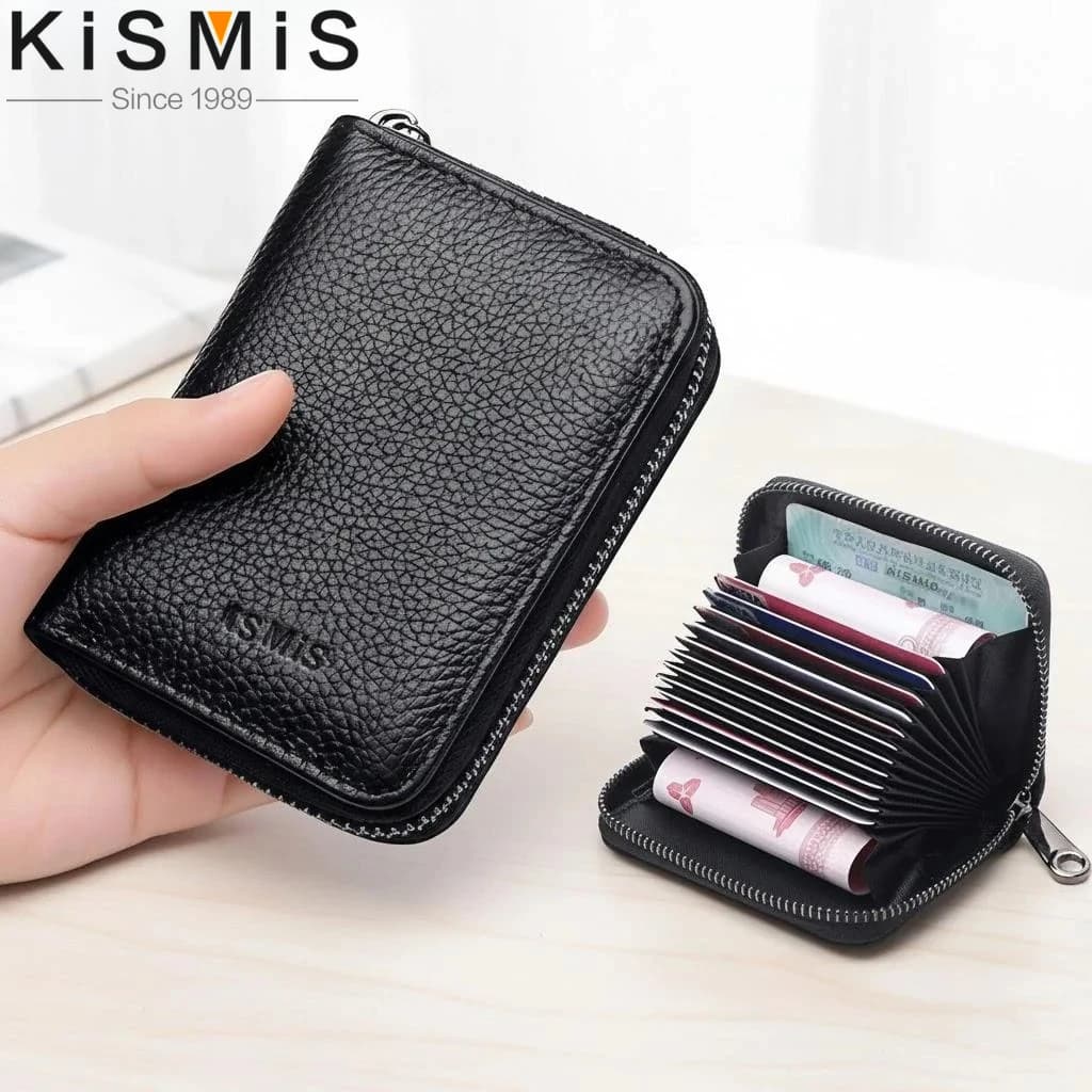 Elegante Portafoglio in Vera Pelle con Blocco RFID, 12 Scomparti per Carte, Design a Fisarmonica e 2 Tasche per Contanti e Monete