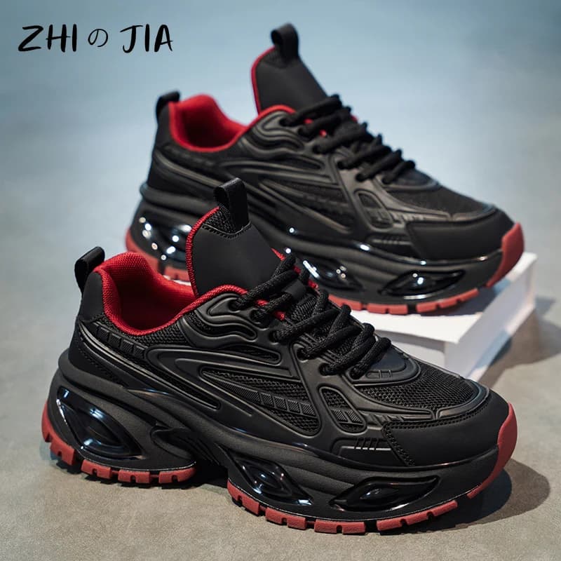 Scarpe sportive da uomo con suola spessa, di tendenza, per la primavera e l'autunno, nuove classiche nere, per corsa e fitness all'aperto