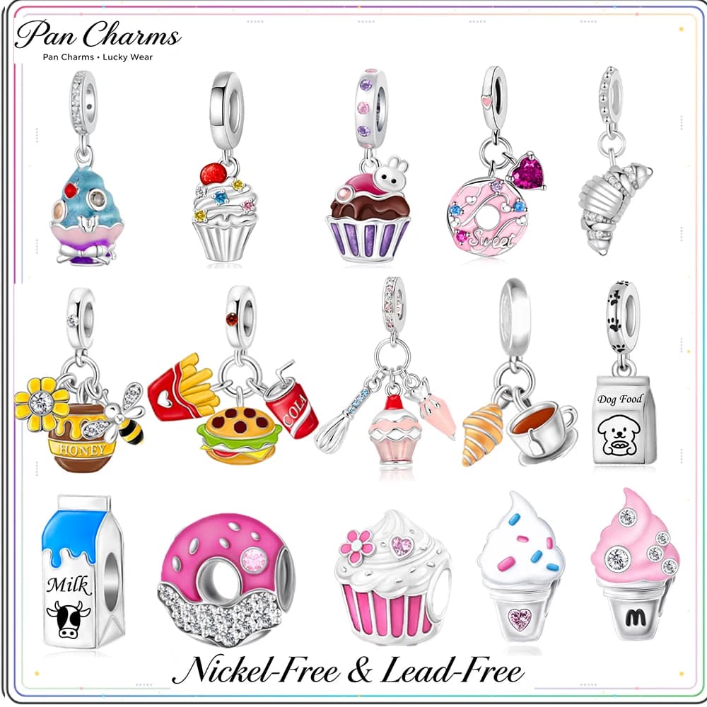 Pan Charms Ice Cream Donut Burger Cone Pendant Charm Fit Original Bracelet Jewelry DIY Birthday Gift For Her/Chef/Cooking Lover