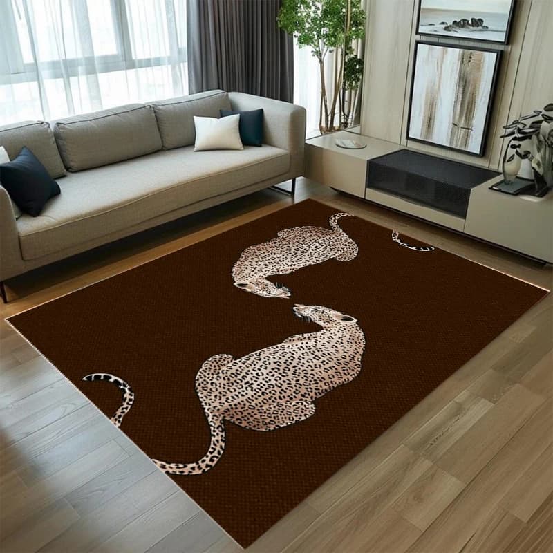 Leopard Print Carpet 2D Animal Pattern Living Room Rug Large Area Bedroom Floor Mat Modern Minimalist Home Decoration