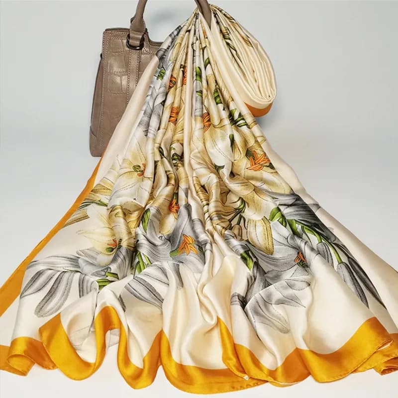 Sciarpa Quadrata in Chiffon Artificiale con Stampa Floreale, Elegante e Versatile per Donne, Stile Lusso Leggero