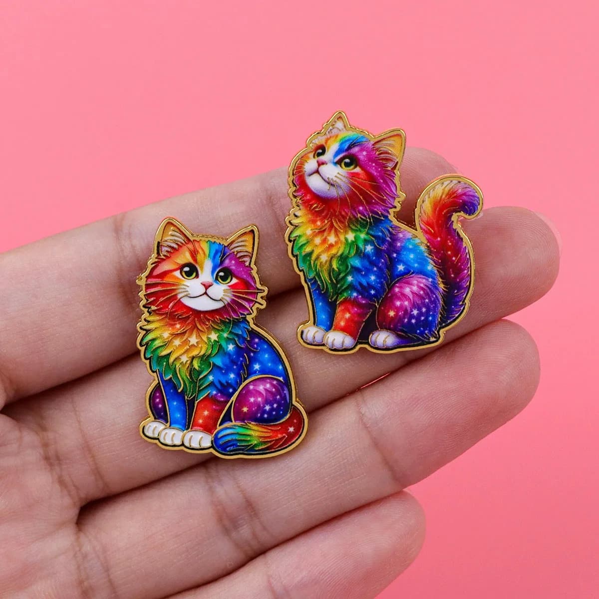 Rainbow Cats Enamel Pin Starry Magic Funny Animal Brooch for Clothes Briefcase Badges Backpack Badge Gifts for Friends