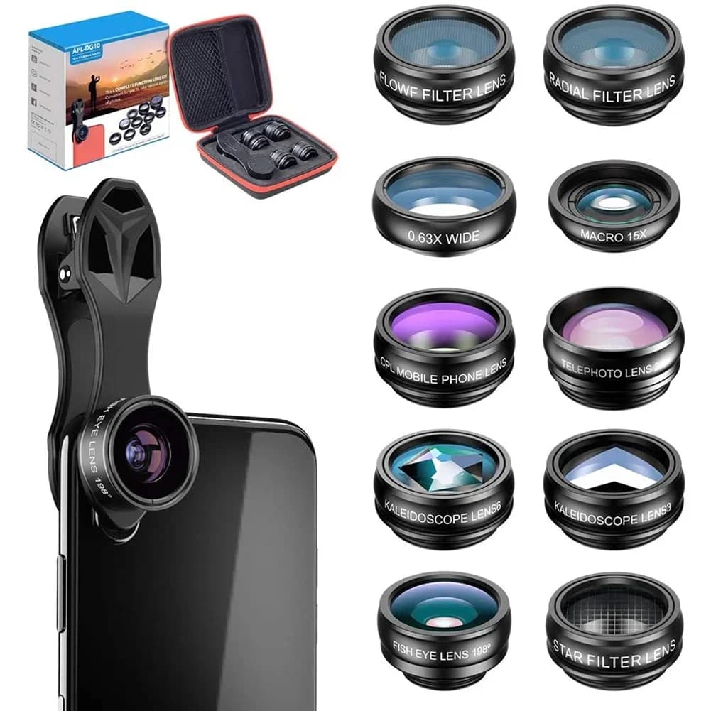 10 In 1 Mobile Phone Camera Lens Kit Fisheye Wide Angle Macro CPL Telescope For Smartphone Photography Accessories