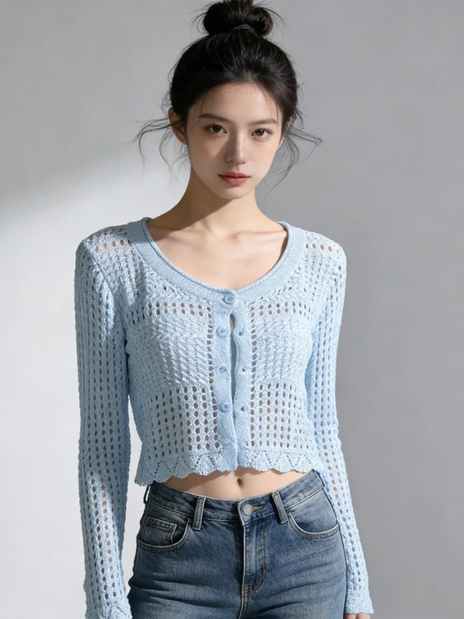 Cardigan in maglia di seta traforato stile morbido, copricostume primaverile da donna, scialle sottile da spalla, giacca leggera